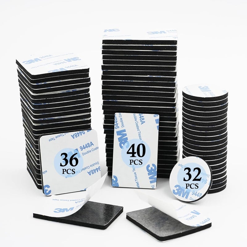 Moeey 108 Pcs Double Sided Foam Tape,Heavy Duty 3mm Thickness Self-Adhesive Mounting Tape, Super-Sticky Black Strong Pads Include Square Round,Waterproof for Walls Door Wood Metals Glass Papers (Black) - Image 1
